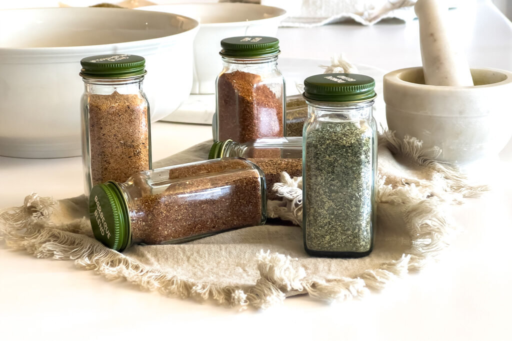 six from scratch seasonings blends sit on the counter in the kitchen