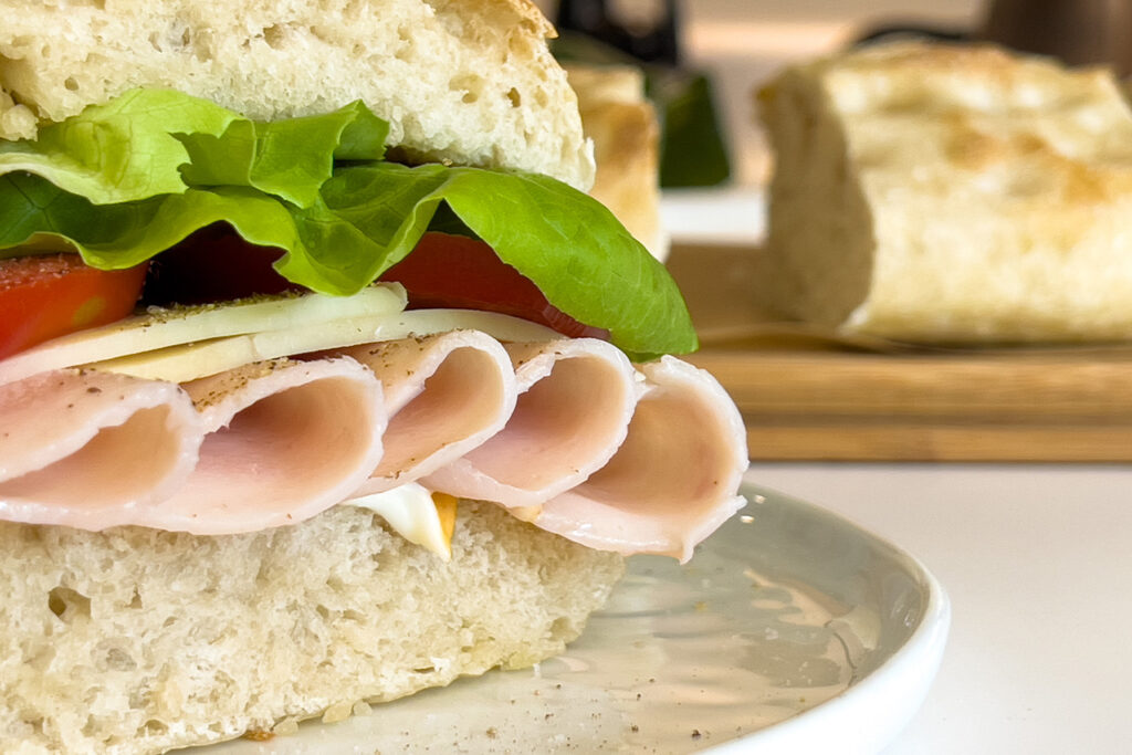 sandwich on sourdough focaccia bread
