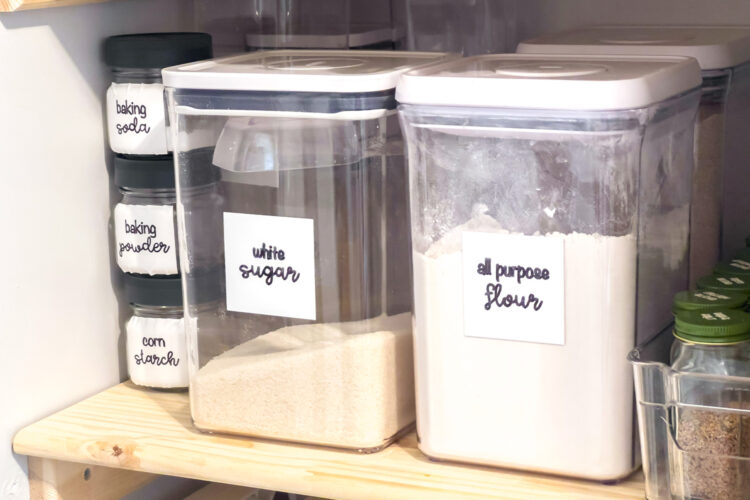 containers used for a budget friendly pantry renovation