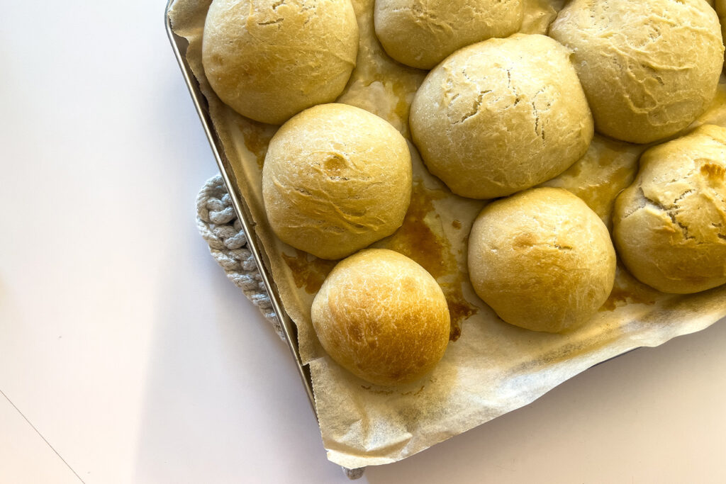 a tray of same day sourdough rolls