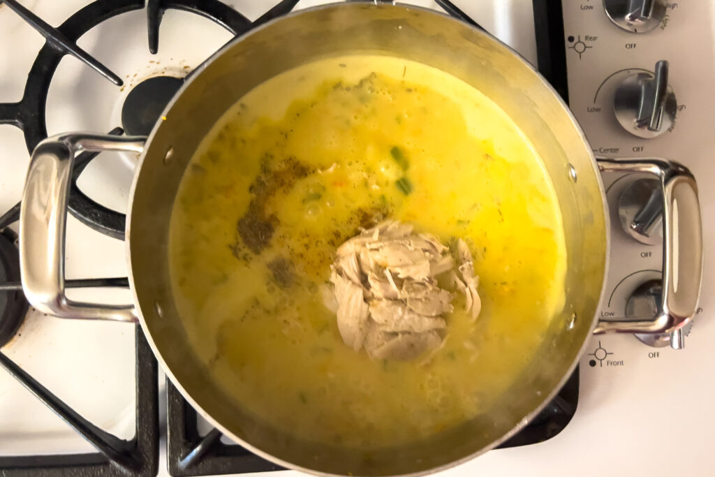 chicken is added to soup