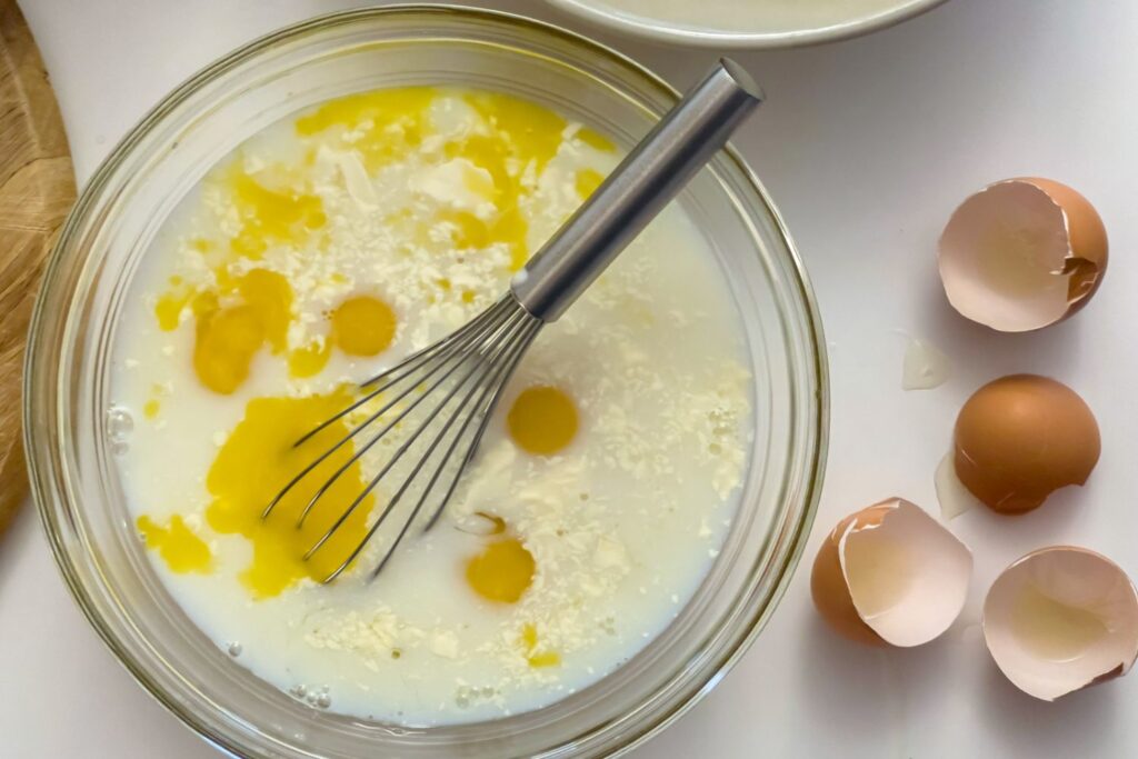 beaten eggs and milk