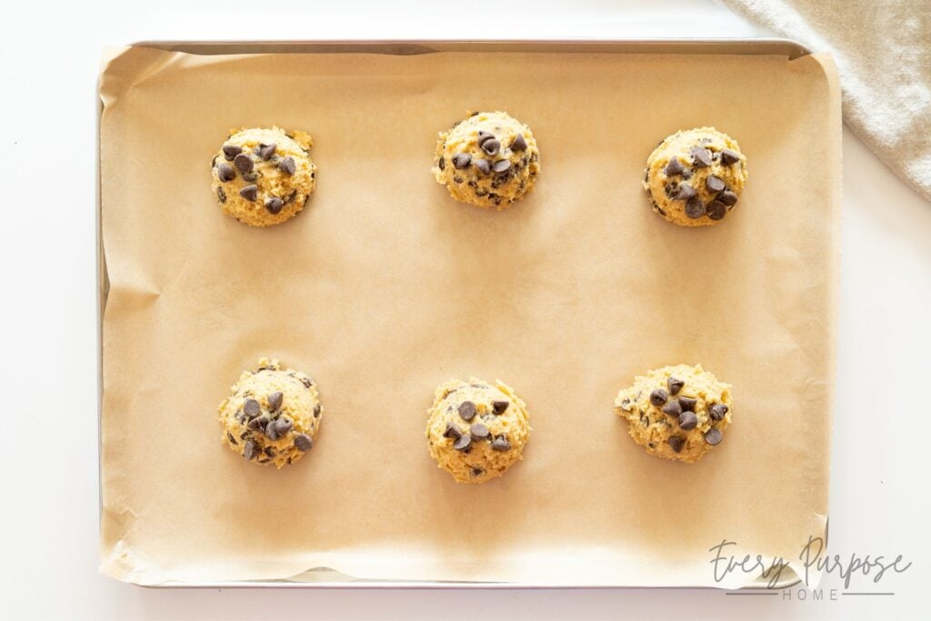 scooping and baking sourdough cookies