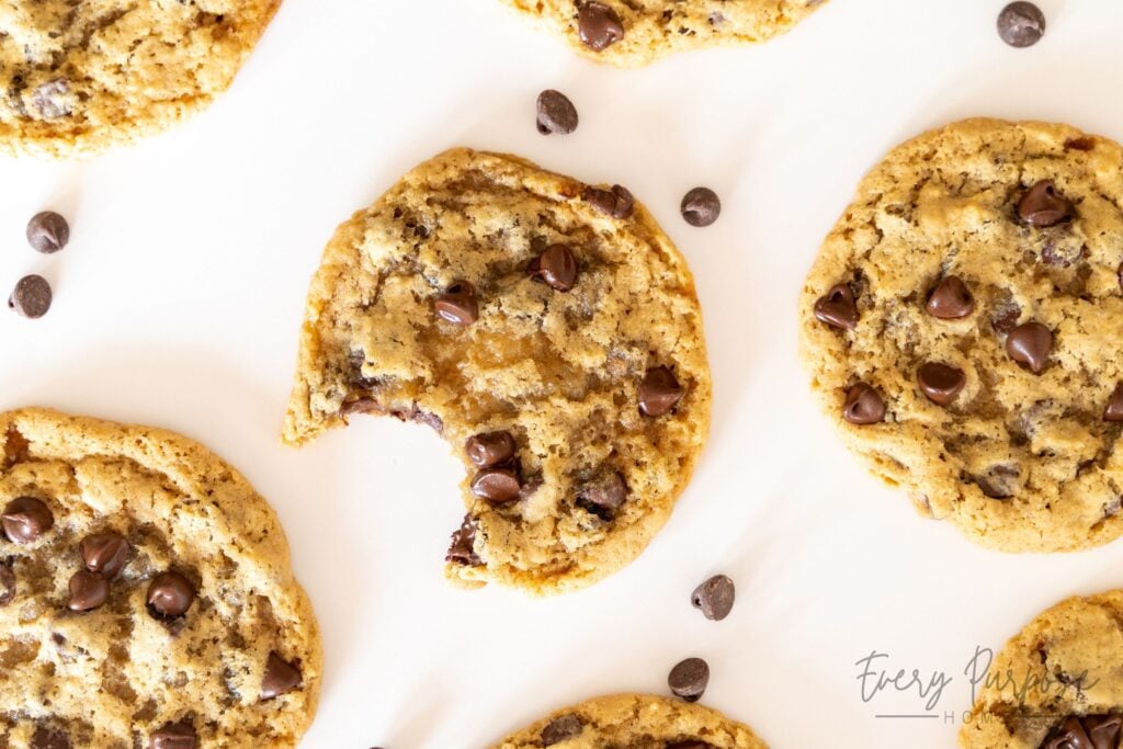 gooey chocolate chip sourdough cookies
