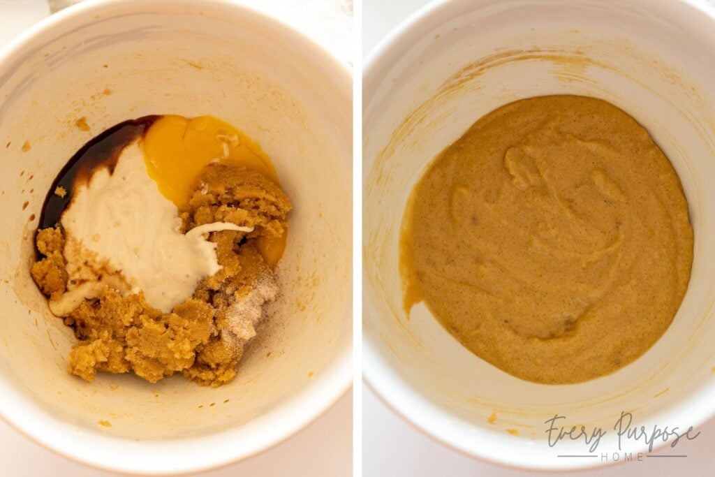adding wet ingredients to make sourdough cookies