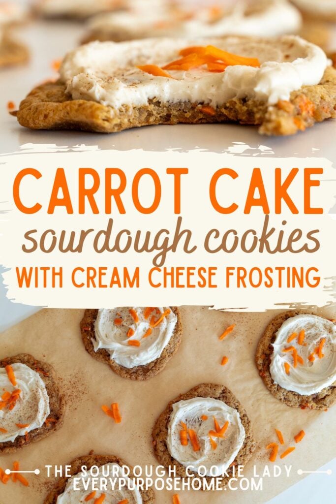 carrot cake sourdough cookies with cream cheese frosting pin