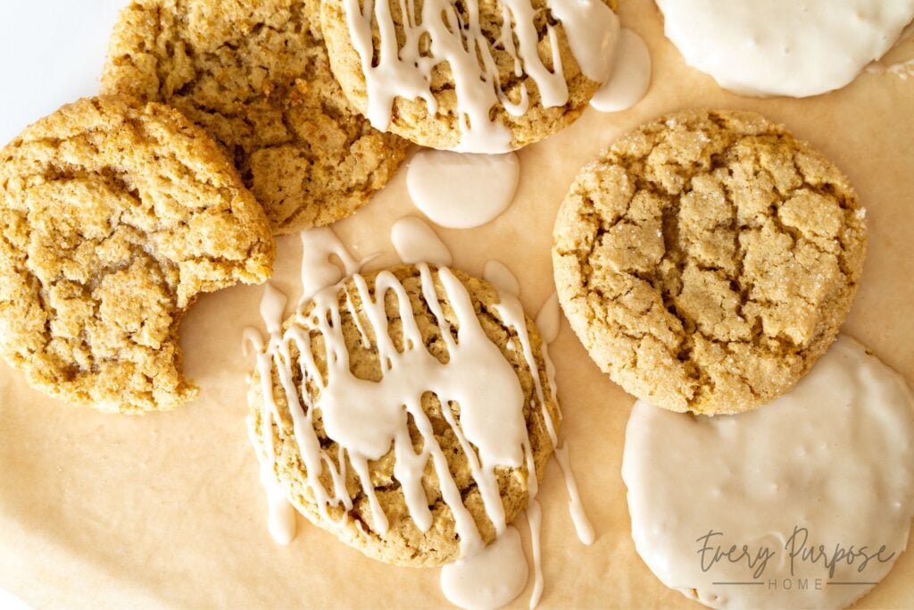 pile of sourdough sugar cookies, some iced with simple cookie glaze