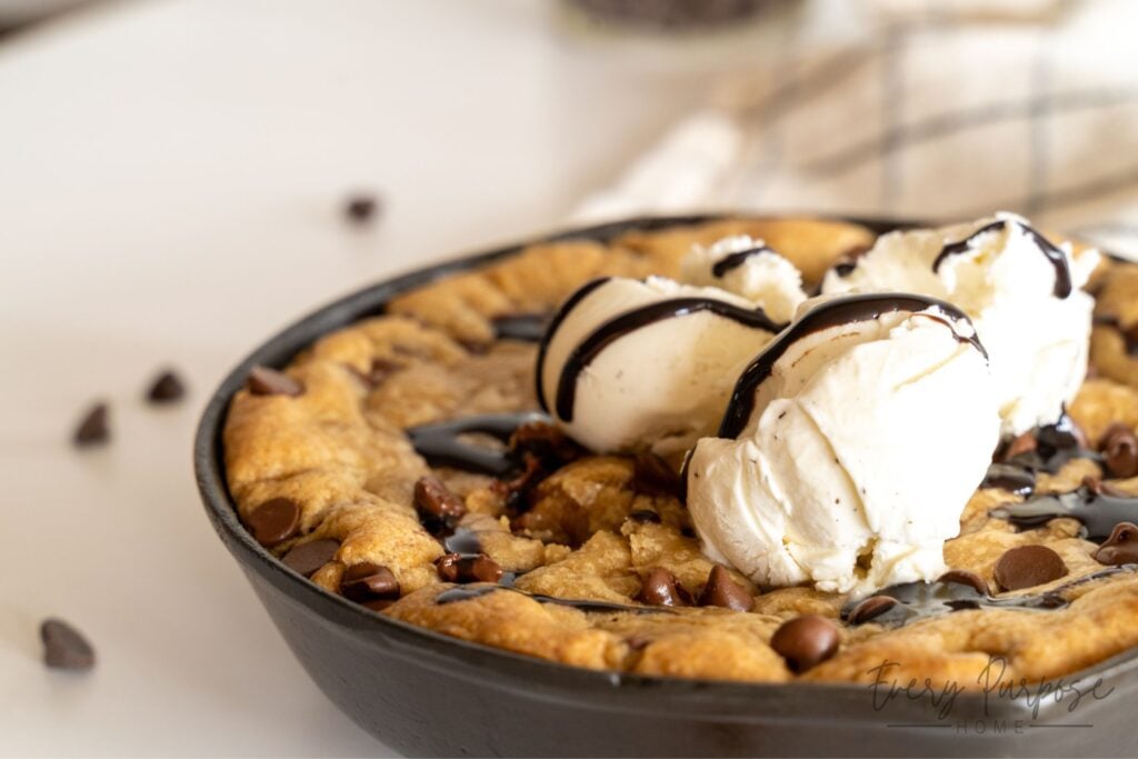 chewy sourdough chocolate chip skillet cookie