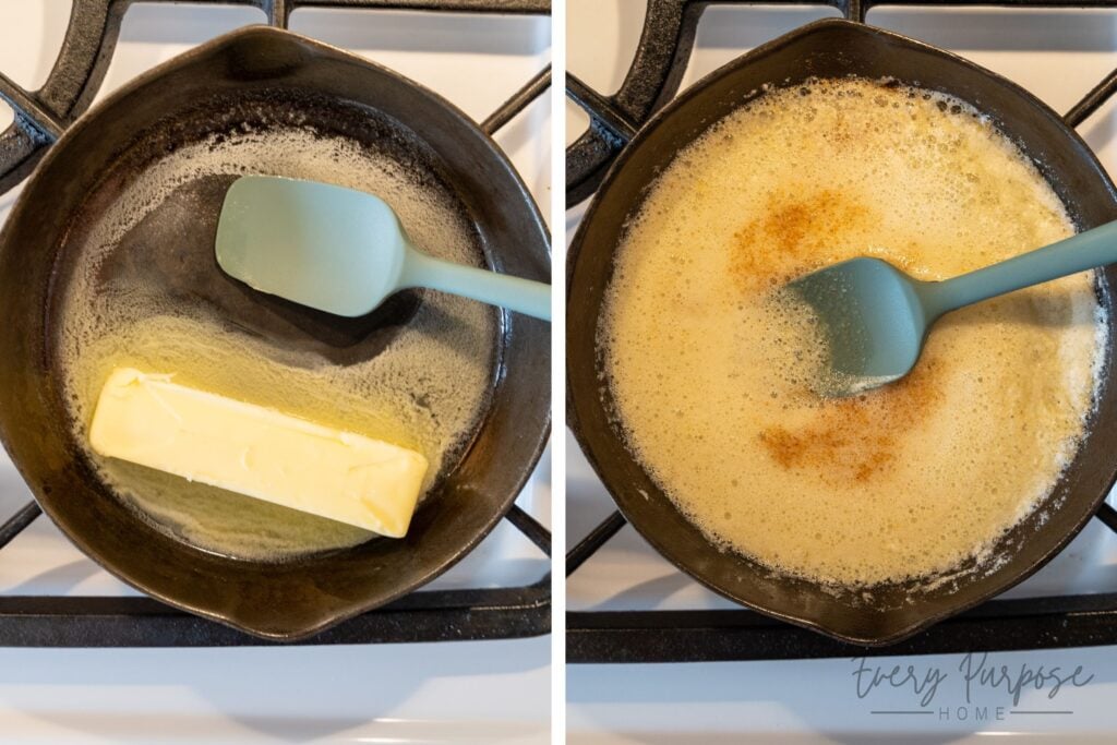 how to brown butter for a sourdough skillet cookie recipe