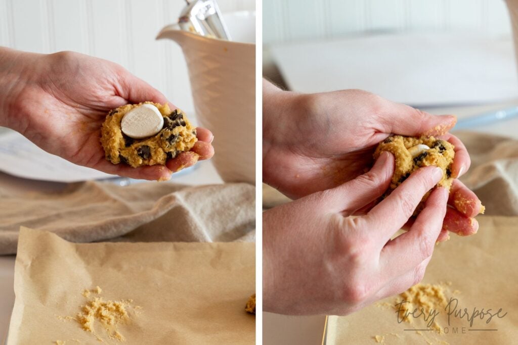 stuffing sourdough smores cookie dough with gooey marshmallows