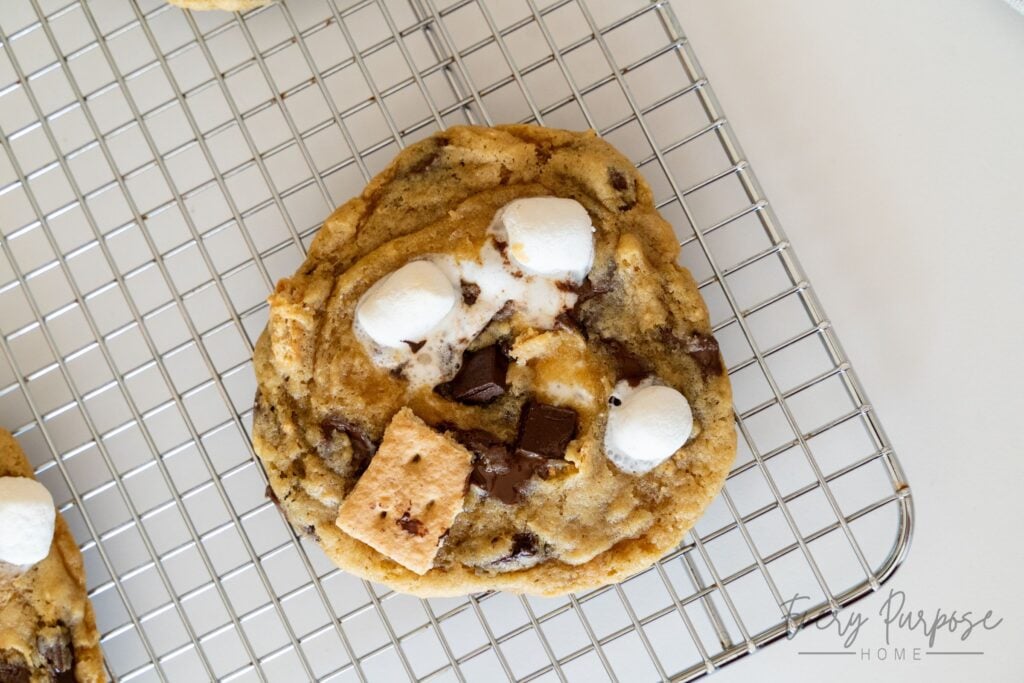 sourdough s'mores cookies on a cooling rack