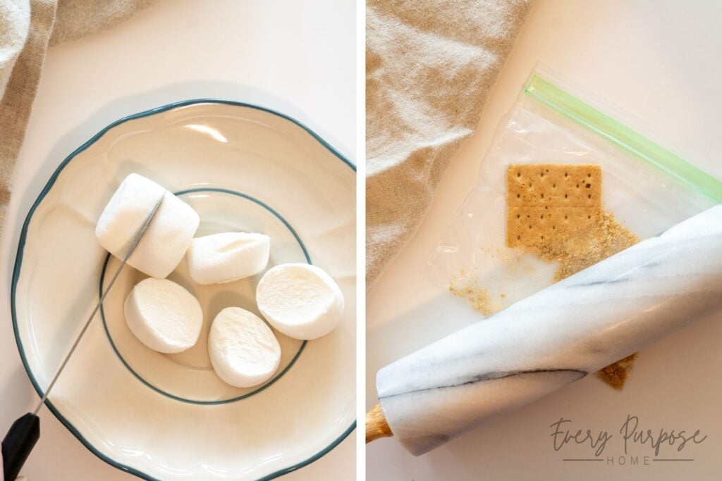 prep marshmallows and graham crackers for sourdough s'mores cookies