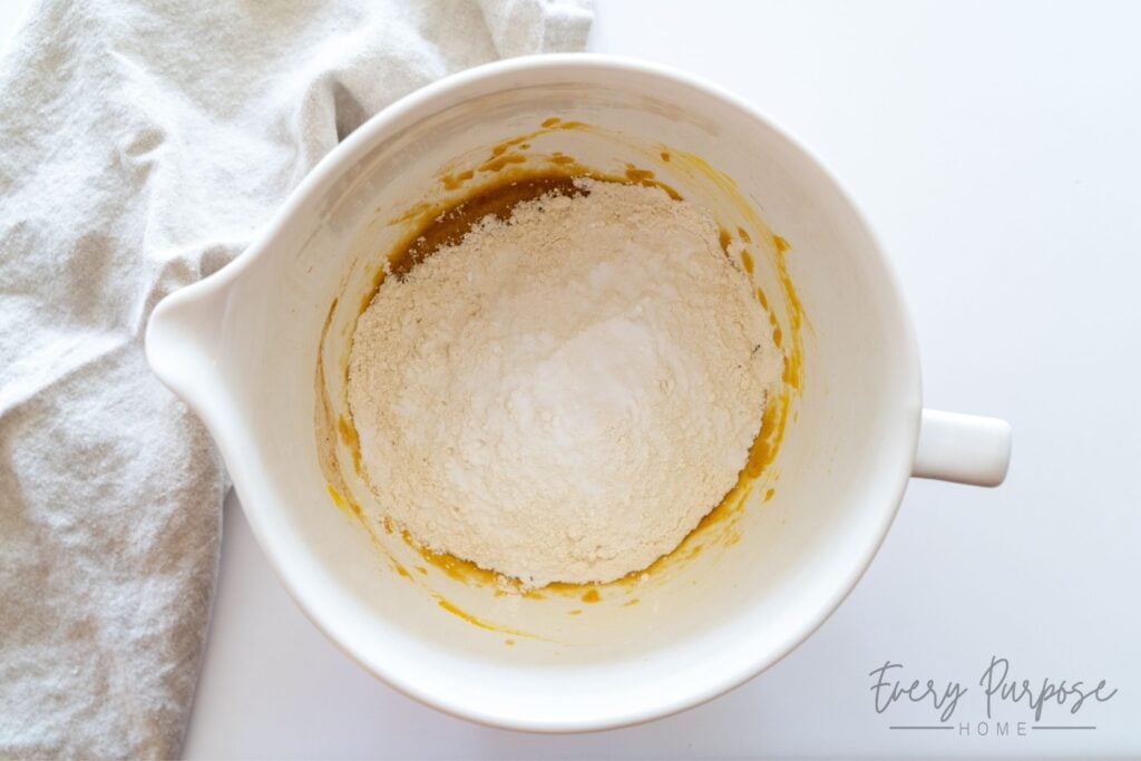 adding flour to sourdough s'mores cookies recipe