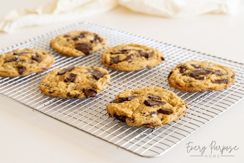 sourdough chocolate chip cookies with browned butter