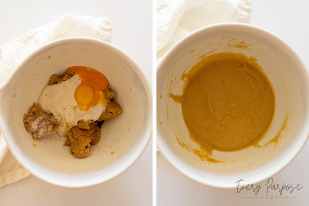 mixing wet ingredients for sourdough discard cookies