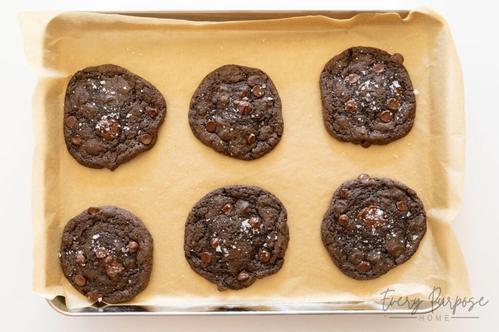 baking double chocolate sourdough cookies