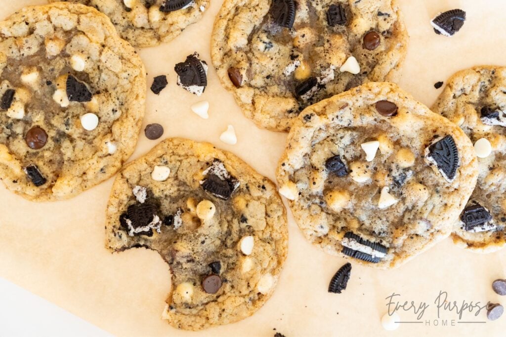 stack of sourdough cookies and cream cookies