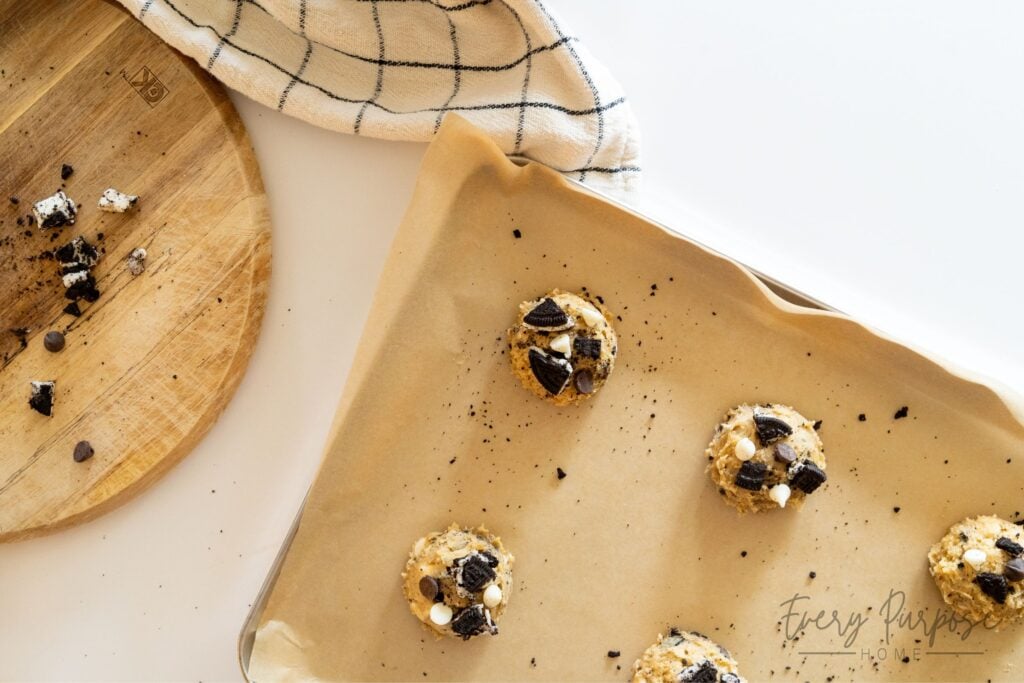 sourdough cookies and cream cookie dough scoops using sourdough discard