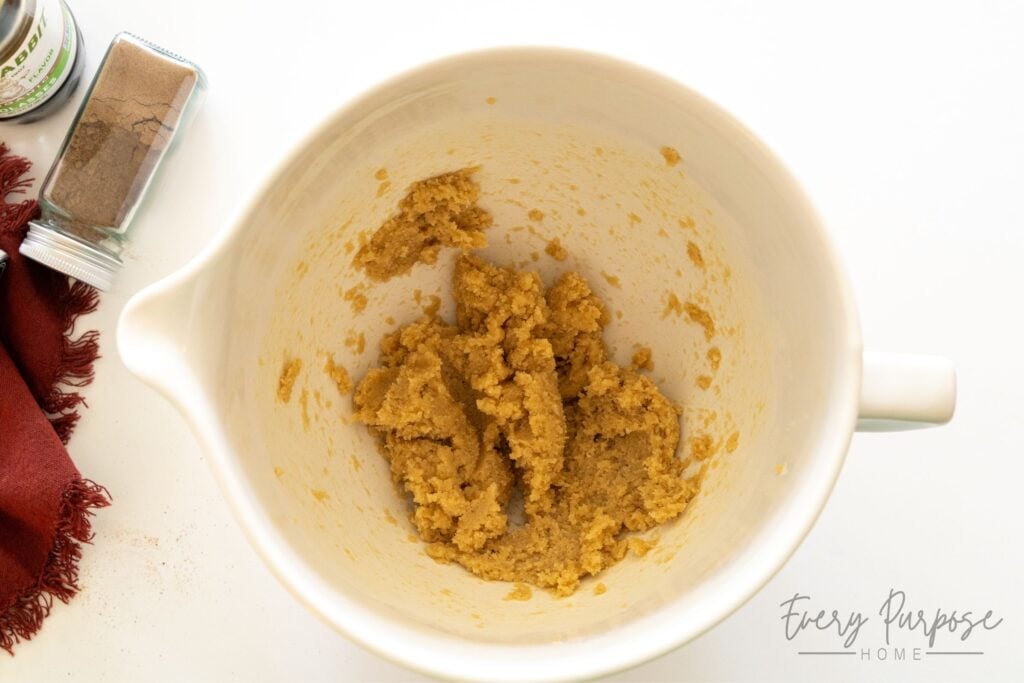 creaming butter and sugar to make gingerbread sourdough discard cookie dough
