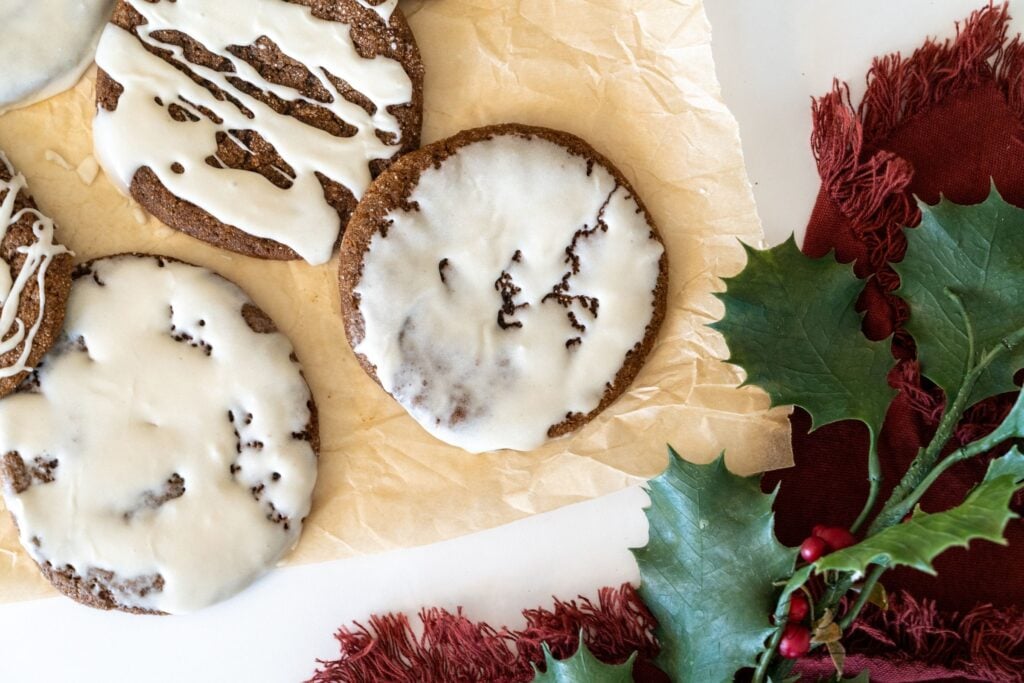 iced sourdough gingerbread cookies without rolling pins or cookie cutters