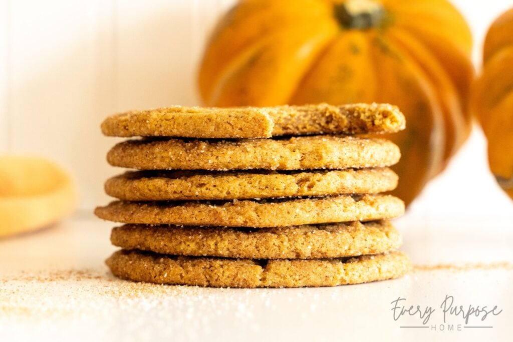 stack of pumpkin cookies made with sourdough starter