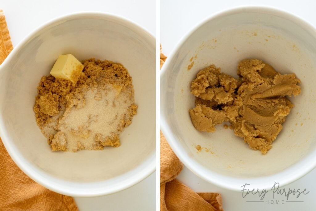 creaming butter and sugars for sourdough chai cookies