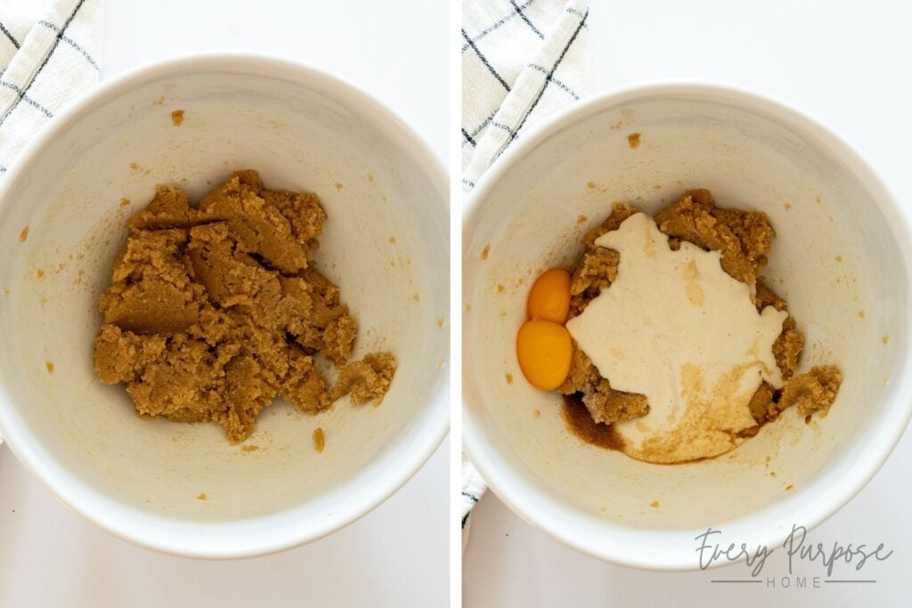 creaming butter and sugars together for hot cocoa cookies