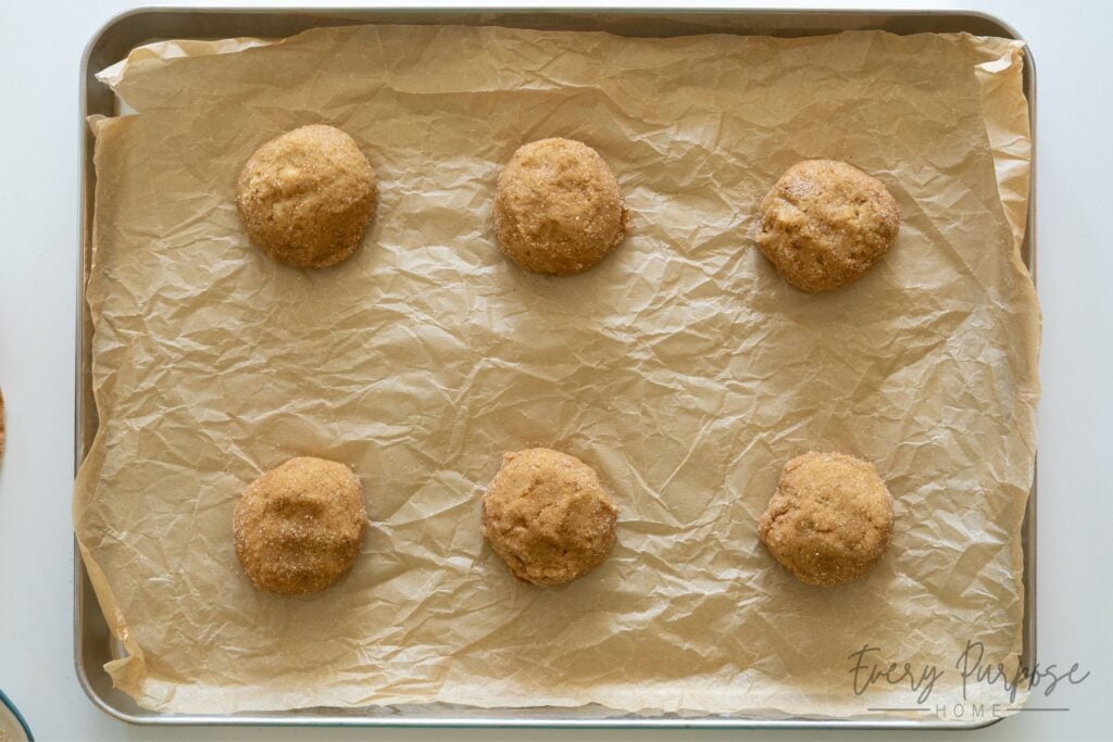 sourdough chai cookie scoops on baking sheet
