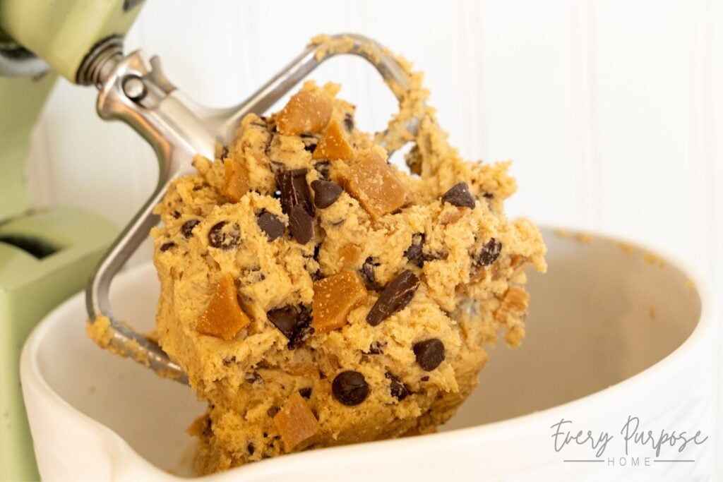 toffee chocolate chip cookie dough for sourdough cookies