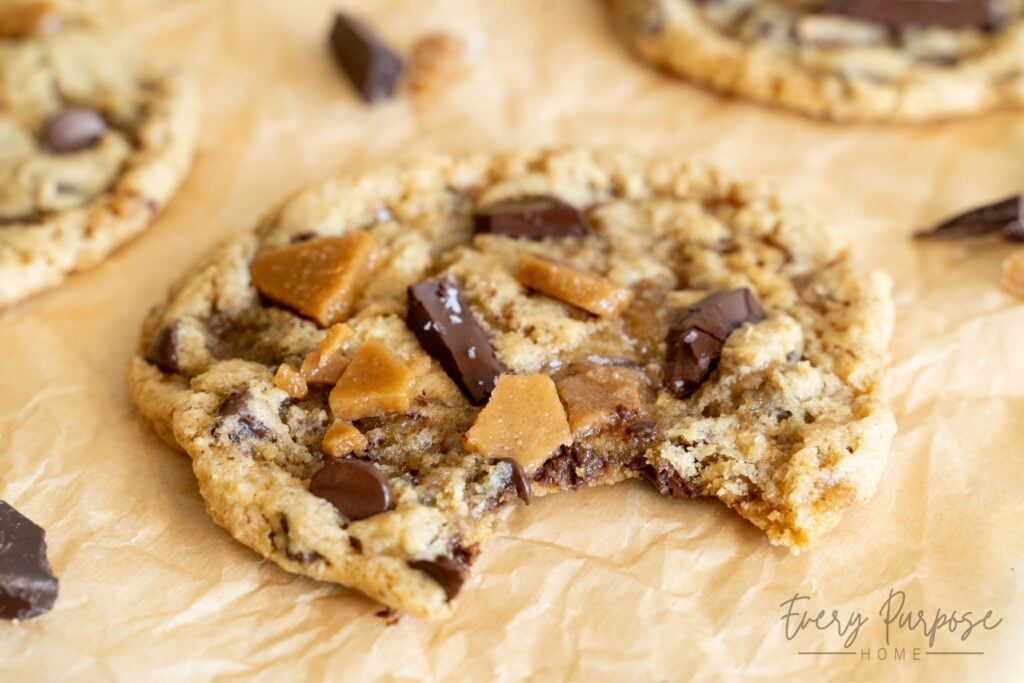 brown butter sourdough toffee chocolate chip cookies