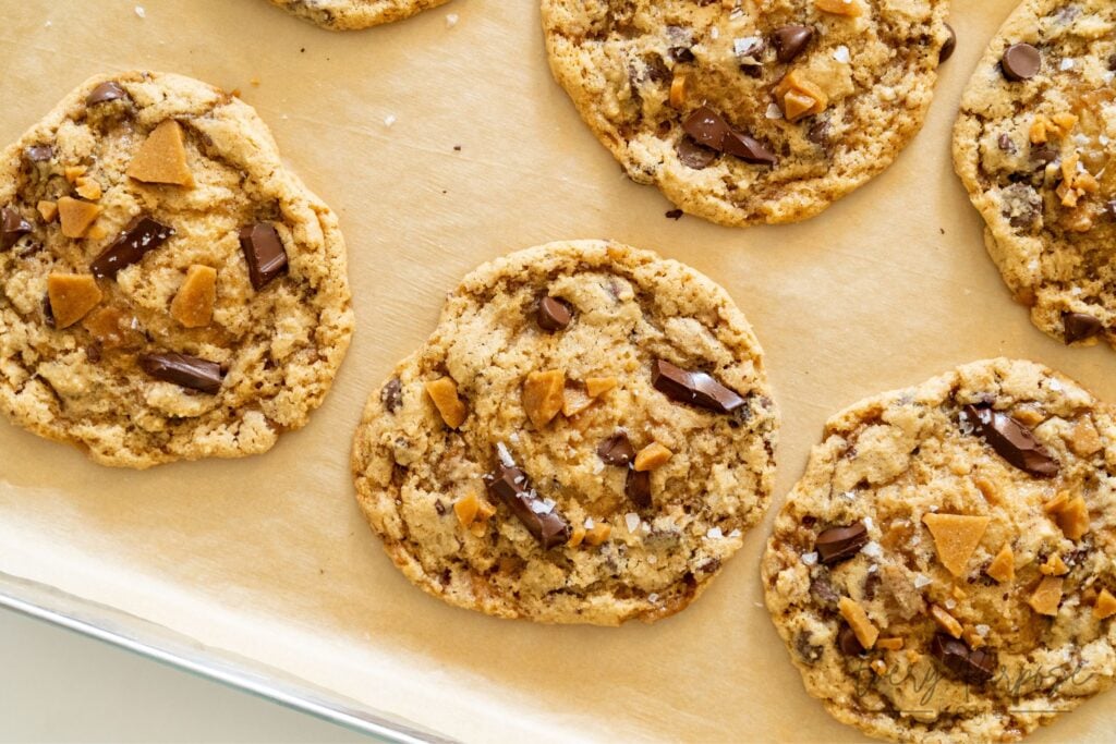 fresh baked sourdough toffee chocolate chip cookies
