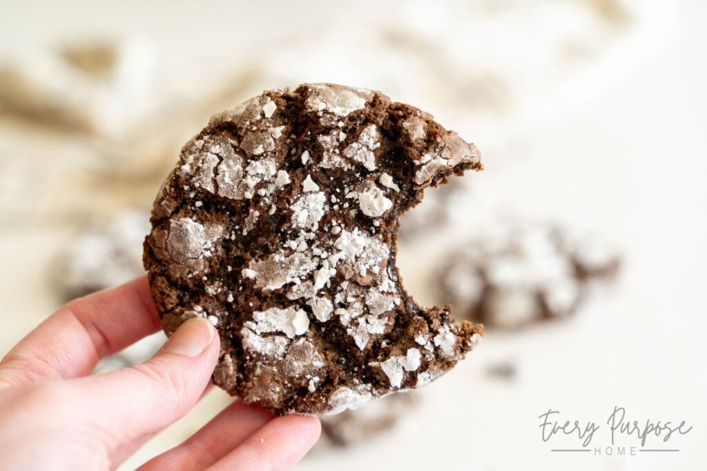 woman holding large sourdough crinkle cookies with chocolate