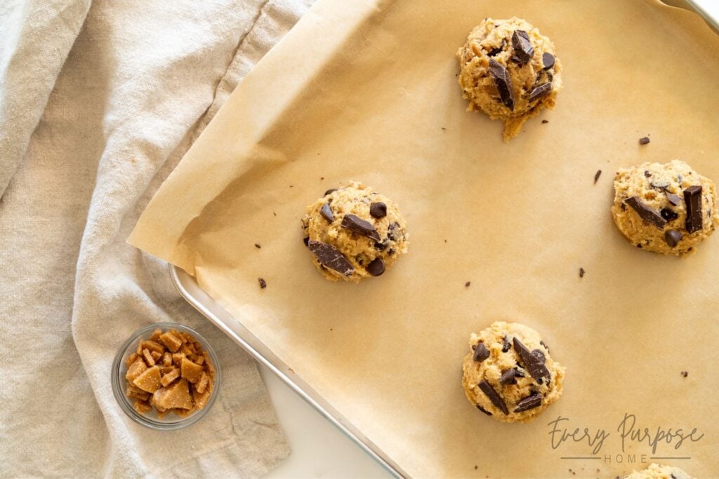 sourdough toffee chocolate chip cookie dough scoops