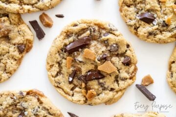 sourdough toffee chocolate chip cookies with brown butter