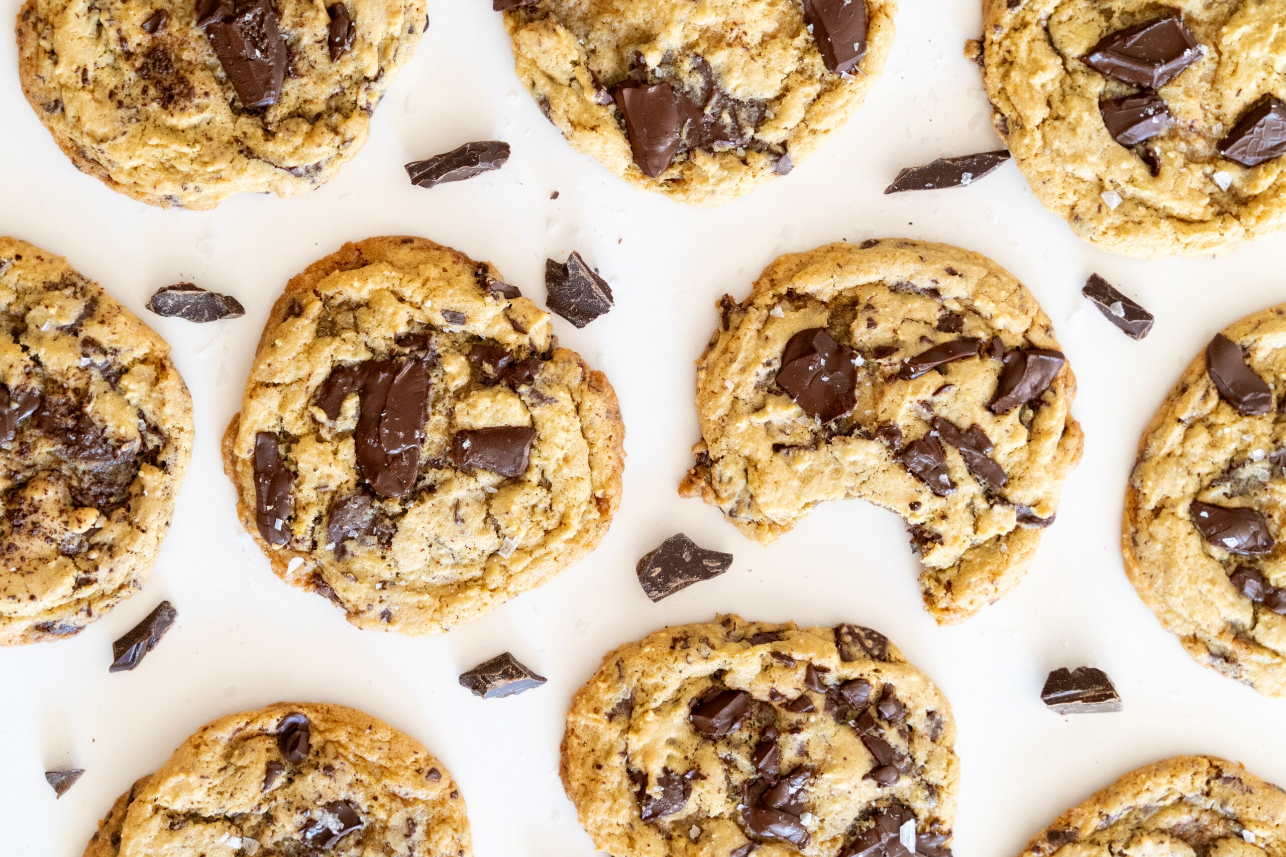 An assortment of bakery-style sourdough chocolate chip cookies