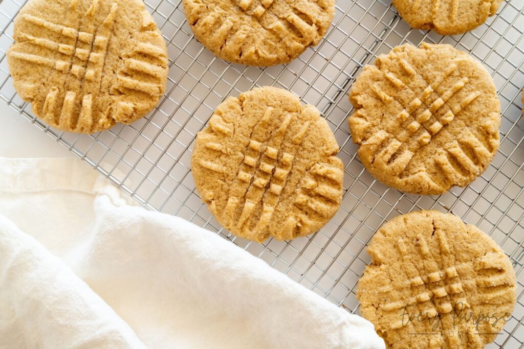 peanut butter sourdough cookies on cooling rack