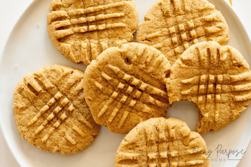 plate of soft and chewy sourdough peanut butter cookies