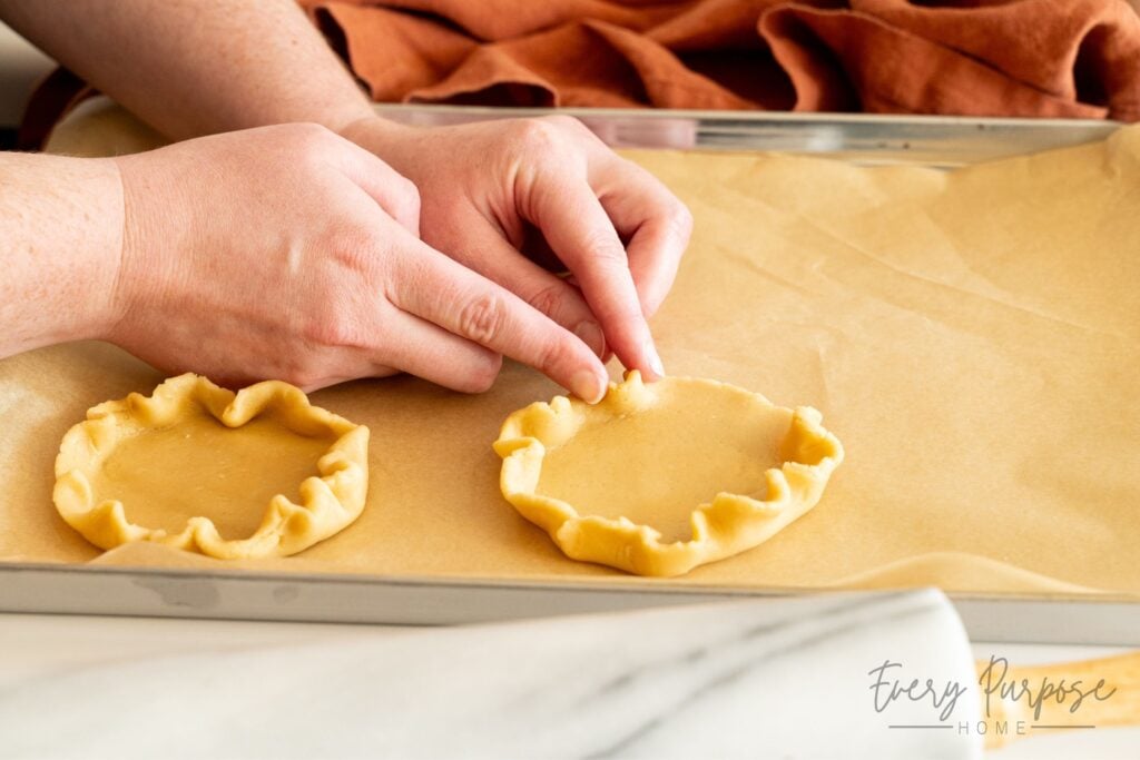 shaping mini sourdough cookie pie crusts