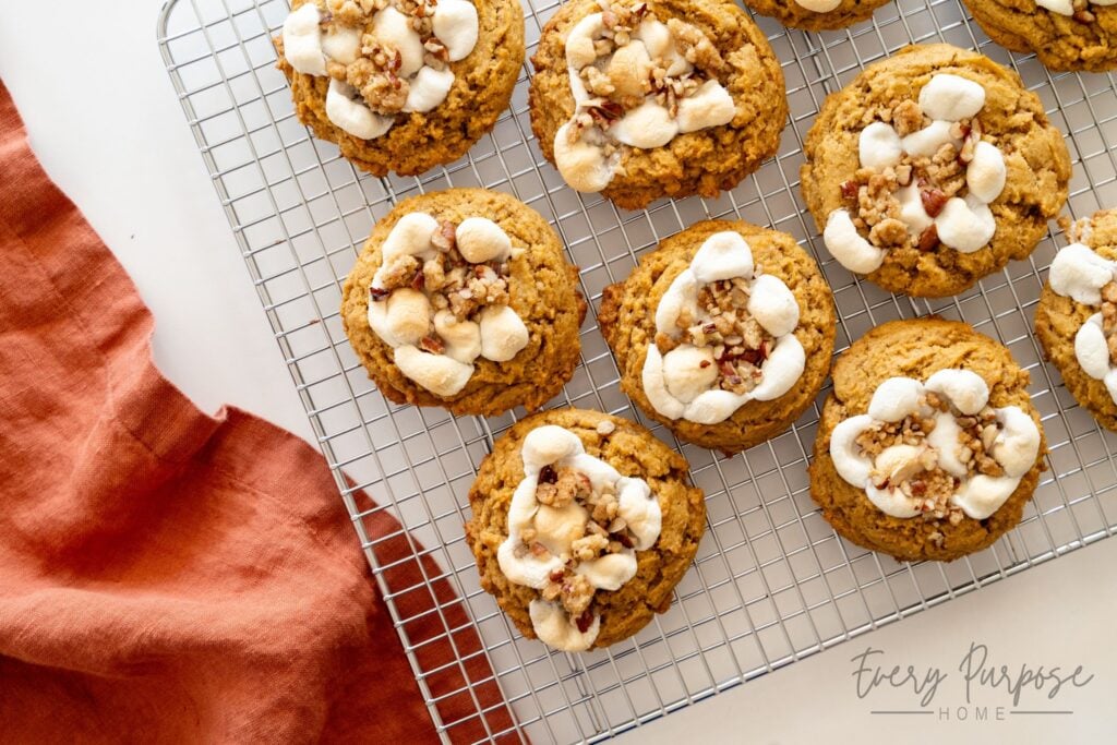 sourdough sweet potato cookies on cooling rack