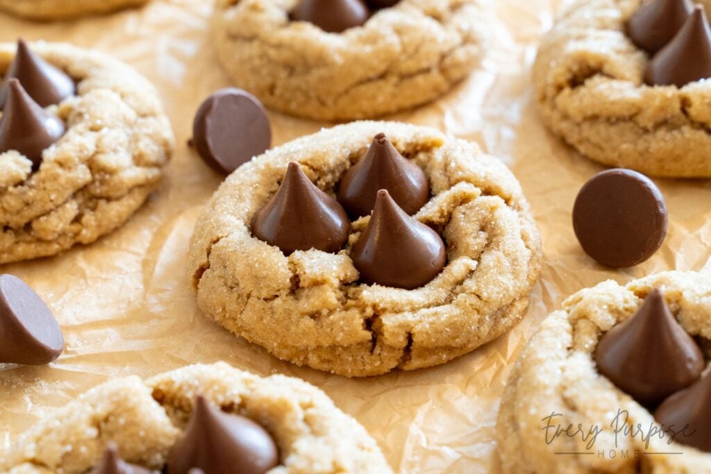 three kiss peanut butter blossoms cookies with sourdough starter