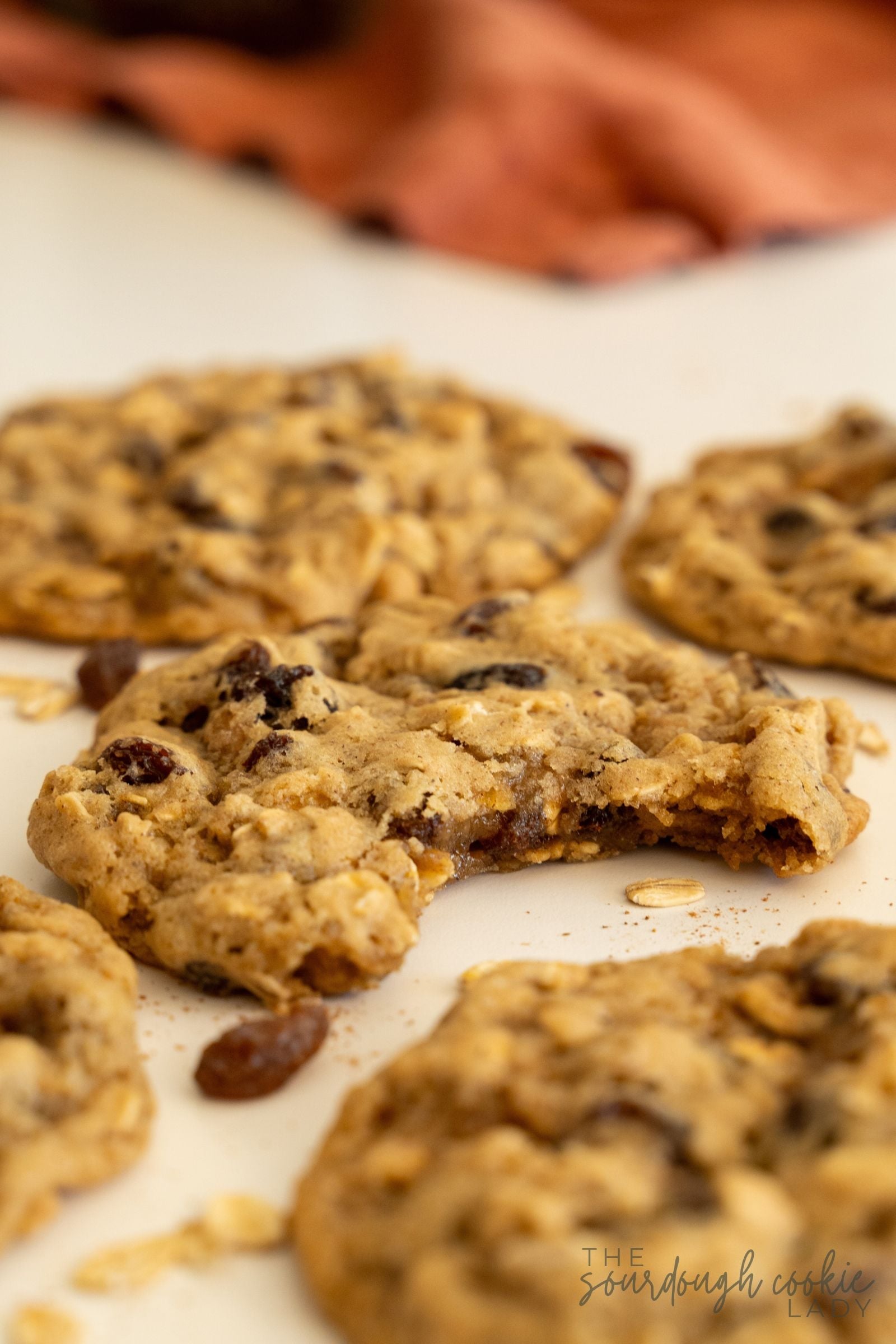 sourdough oatmeal raisin cookies with a chewy center